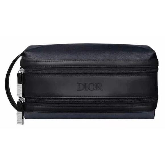 Dior NWB VIP Navy / Black Toiletry Bag Smooth Vegan Leather Double Zip Travel - Picture 4 of 12